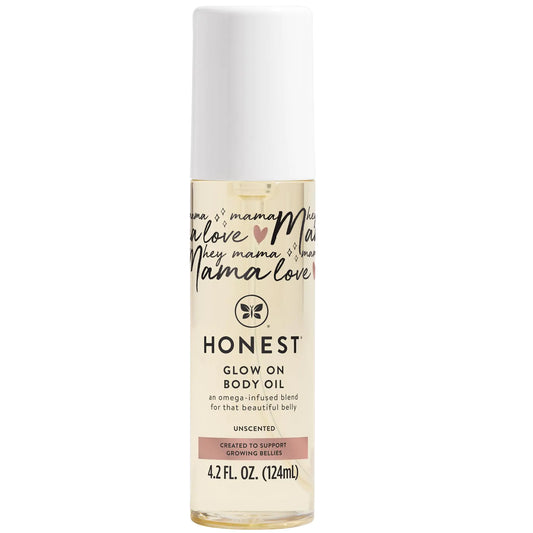 The Honest Company Honest Mama Hydrating and Soothing Glow On Body + Belly Oil | Plant-Based Hypoallergenic Fragrance-Free | 4.2 fl oz